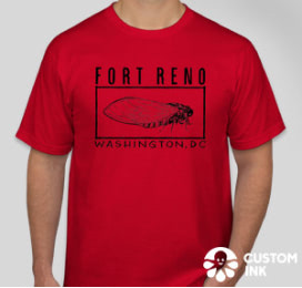 Red Fort Reno T-shirt depicting a cicada